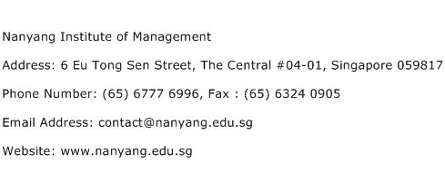 Nanyang Institute of Management Address Contact Number