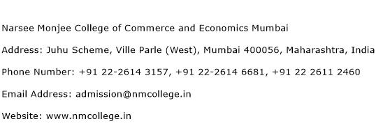 Narsee Monjee College of Commerce and Economics Mumbai Address Contact Number