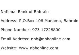 National Bank of Bahrain Address Contact Number