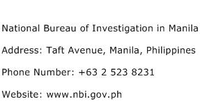 National Bureau of Investigation in Manila Address Contact Number