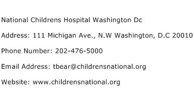 National Childrens Hospital Washington Dc Address Contact Number