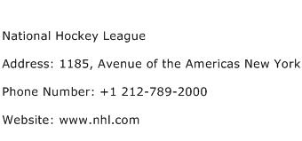 National Hockey League Address Contact Number