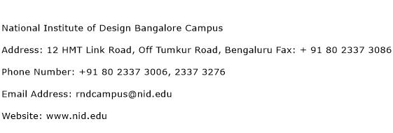 National Institute of Design Bangalore Campus Address Contact Number