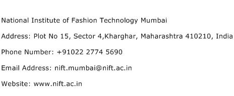 National Institute of Fashion Technology Mumbai Address Contact Number