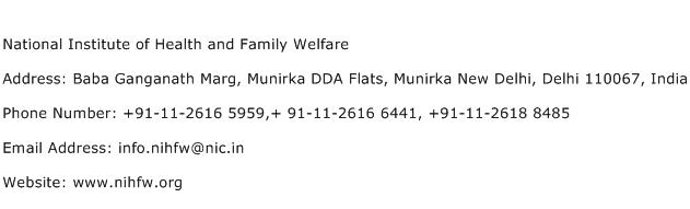 National Institute of Health and Family Welfare Address Contact Number