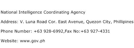 National Intelligence Coordinating Agency Address Contact Number