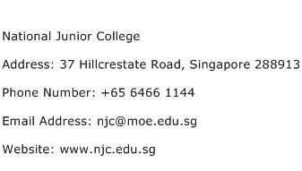 National Junior College Address Contact Number