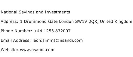 National Savings and Investments Address Contact Number
