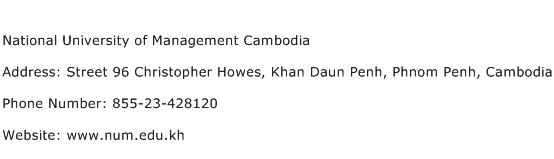 National University of Management Cambodia Address Contact Number