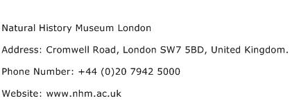 Natural History Museum London Address Contact Number