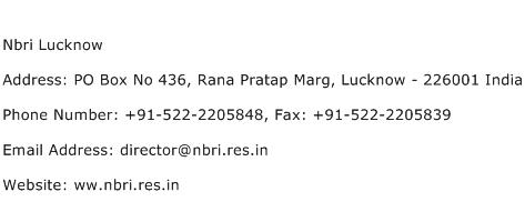 Nbri Lucknow Address Contact Number