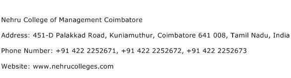 Nehru College of Management Coimbatore Address Contact Number