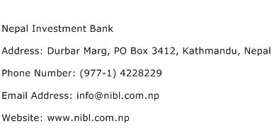 Nepal Investment Bank Address Contact Number