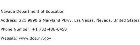 Nevada Department of Education Address Contact Number