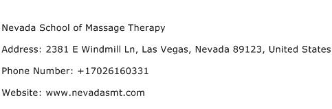 Nevada School of Massage Therapy Address Contact Number