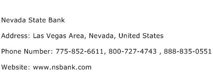 Nevada State Bank Address Contact Number
