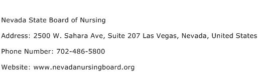 Nevada State Board of Nursing Address Contact Number