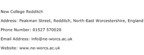 New College Redditch Address Contact Number