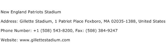 New England Patriots Stadium Address Contact Number
