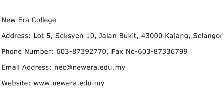 New Era College Address Contact Number