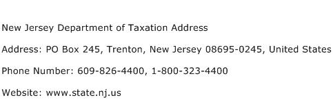 New Jersey Department of Taxation Address Address Contact Number