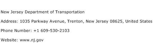 New Jersey Department of Transportation Address Contact Number