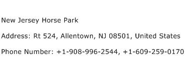New Jersey Horse Park Address Contact Number