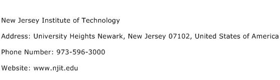 New Jersey Institute of Technology Address Contact Number