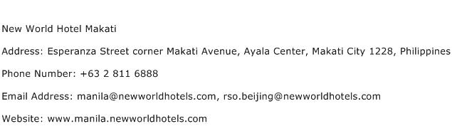 New World Hotel Makati Address Contact Number