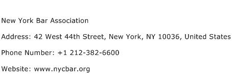 New York Bar Association Address Contact Number