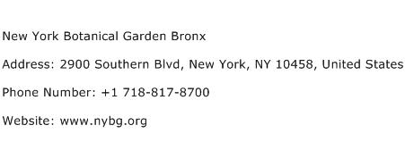 New York Botanical Garden Bronx Address Contact Number