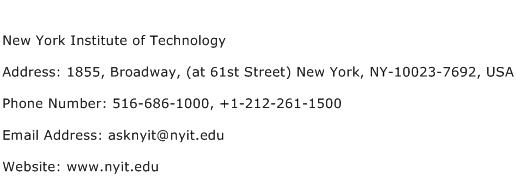 New York Institute of Technology Address Contact Number