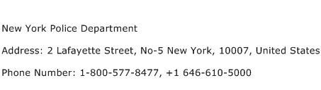 New York Police Department Address Contact Number