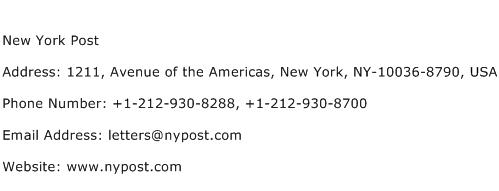 New York Post Address Contact Number