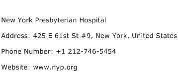 New York Presbyterian Hospital Address Contact Number