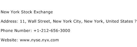 New York Stock Exchange Address Contact Number
