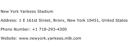 New York Yankees Stadium Address Contact Number