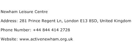 Newham Leisure Centre Address Contact Number