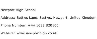 Newport High School Address Contact Number