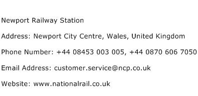 Newport Railway Station Address Contact Number