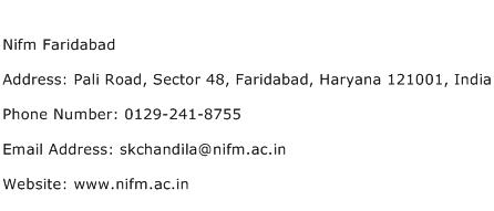 Nifm Faridabad Address Contact Number