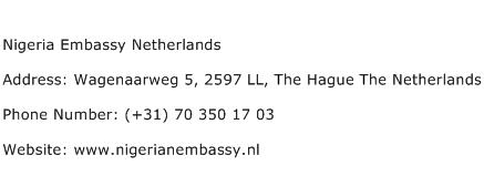 Nigeria Embassy Netherlands Address Contact Number