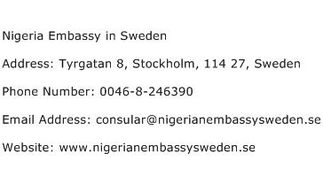 Nigeria Embassy in Sweden Address Contact Number