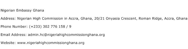 Nigerian Embassy Ghana Address Contact Number