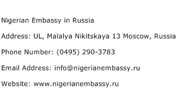 Nigerian Embassy in Russia Address Contact Number