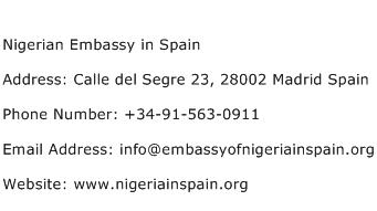 Nigerian Embassy in Spain Address Contact Number