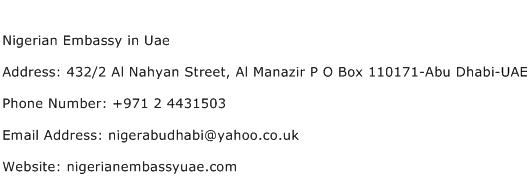 Nigerian Embassy in Uae Address Contact Number