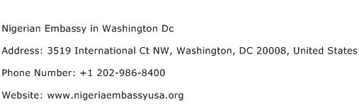 Nigerian Embassy in Washington Dc Address Contact Number