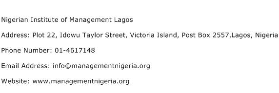 Nigerian Institute of Management Lagos Address Contact Number
