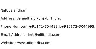 Niift Jalandhar Address Contact Number